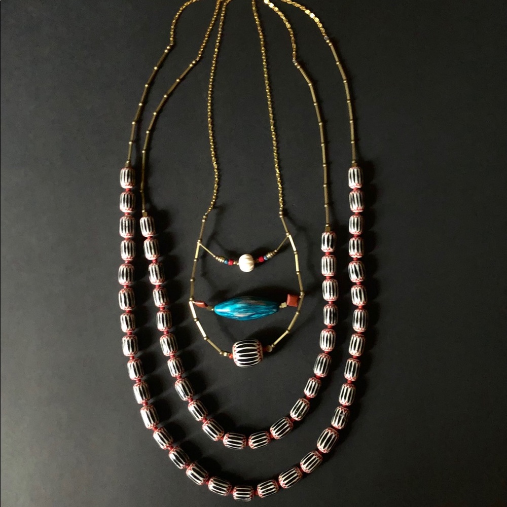 Hndcrftd Multilayered African Trade Bead Necklace